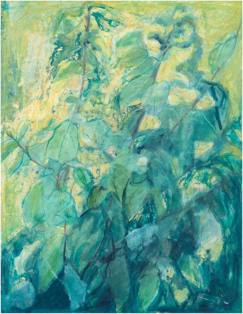 Gestrüpp, 2020, Buntstift, Kreide, Acryl, Collage auf Papier 38 x 29,5 cm