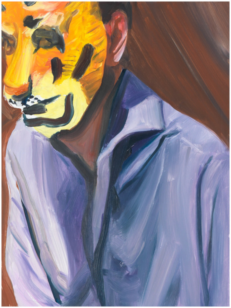 Tigermaske I, 2020, Öl auf Aluminium, 40 x 30 cm