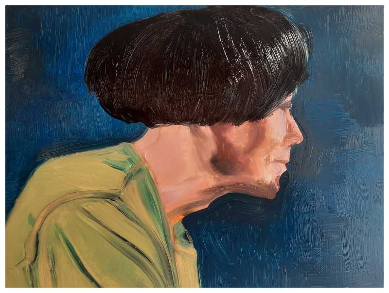 Perücke (Frank), 2021, Öl auf Aluminium, 30 x 40 cm