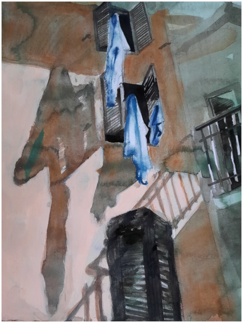 Wäsche (Toscana), 2021, Aquarell auf Papier, 40 x 30 cm