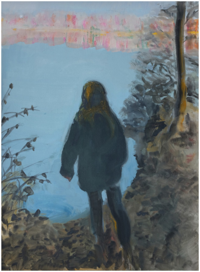 Over the sea, 2021, Pigment und Acryl auf Papier, 40 x 30 cm