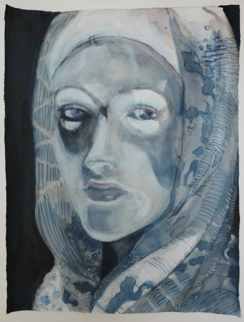Turkish Beauty, 2021, Tusche, Kohle und Pigment auf Papier,  65 x 50 cm
