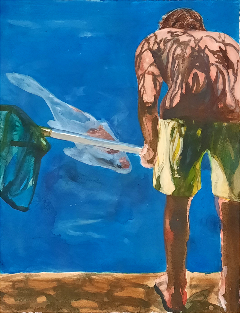 Catch, 2023, Tusche auf Papier, 65 x 50 cm