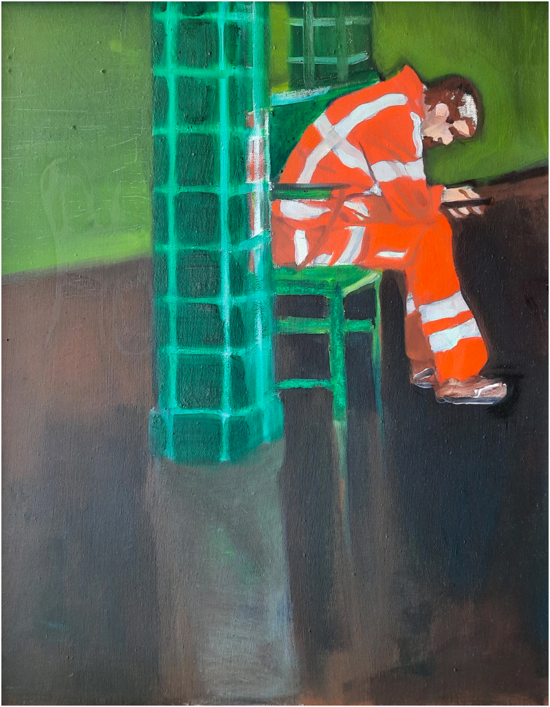 Scroll down, 2023, Öl auf Malplatte, 50 x 40 cm