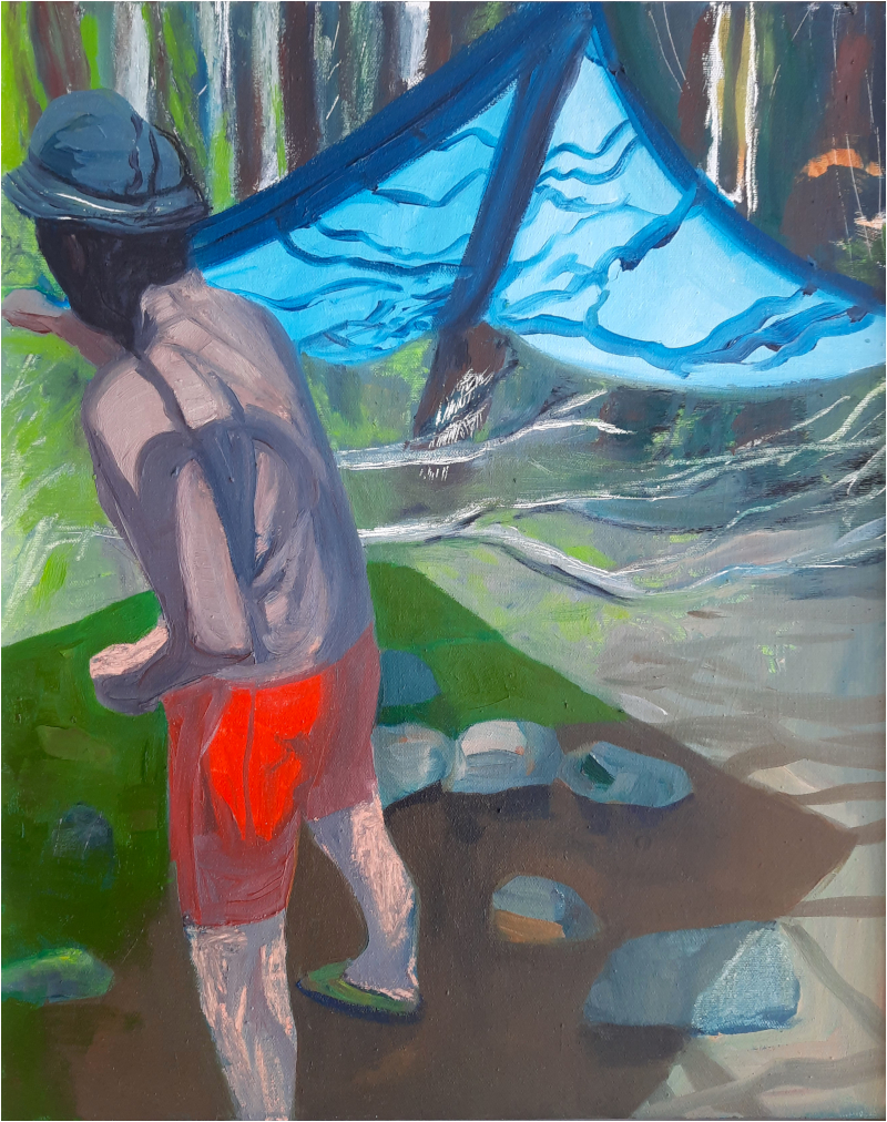 Wild camping, 2023, Öl auf Malplatte, 50 x 40 cm